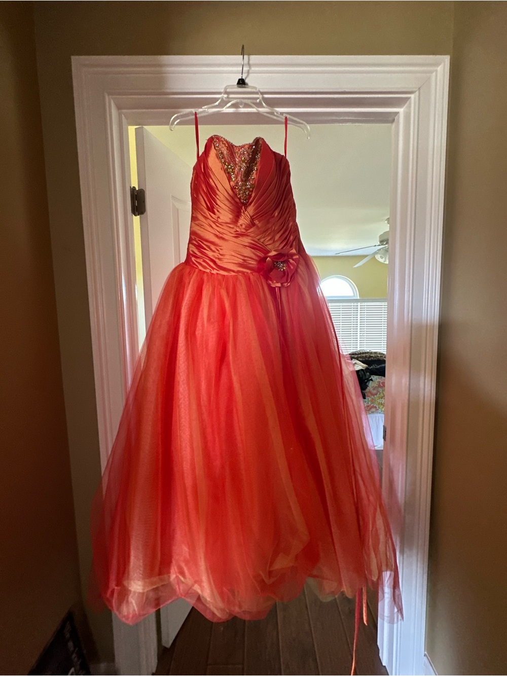 Girls Red Tulle Ball Gown Dress with Beaded Bodice
